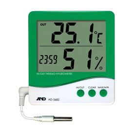 A&D 外部センサー付き温湿度計 時計付き AD-5682 外部温度測定範囲 -40～+70℃ 計測 計測器 計量 測量 測定 電子 デジタル エーアンドディー 宇N 代引不可