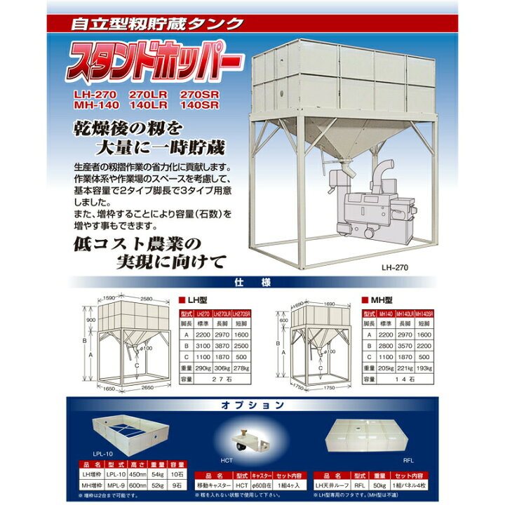 楽天市場】自立型籾貯蔵タンク スタンドホッパー LH270LR 籾貯蔵 笹川 