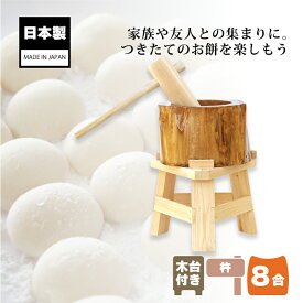 木製ミニ臼セット 8合用 23711 木製ミニ臼＋キネ1本+木台 8合 餅つき もちつき セット うす 臼 きね 杵 家庭用 道具 作り方 付き おすすめ ナガノ産業 代引不可