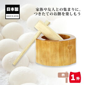 木製ミニ臼セット 1升用 23677 木製ミニ臼＋キネ1本 1升 餅つき もちつき セット うす 臼 きね 杵 家庭用 道具 作り方 付き おすすめ ナガノ産業 代引不可