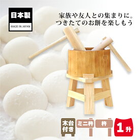 木製ミニ臼セット 1升用 23717 木製ミニ臼＋キネ2本+木台 1升 餅つき もちつき セット うす 臼 きね 杵 子供用 家庭用 道具 作り方 付き ナガノ産業 代引不可