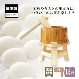 木製ミニ臼セット 1.5升用 23721 木製ミニ臼＋キネ1本+木台 1.5升 餅つき もちつき セット うす 臼 きね 杵 家庭用 道具 作り方 おすすめ ナガノ産業 代引不可