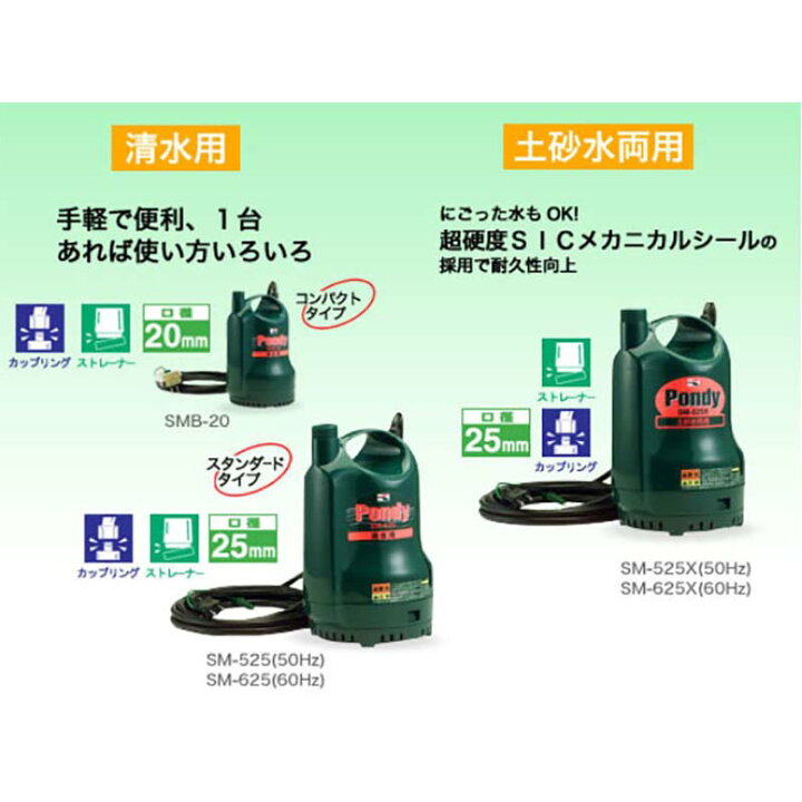 楽天市場】簡易汚水用水中ポンプ ポンディ SM-625X 60Hz 土砂水両用 
