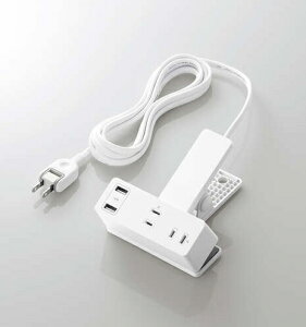 ELECOM T-U05-3225WH USB�N���b�v�^�b�v/ ���T�[�W�t/ �z�R���V���b�^�[�t/ 3��/ �X�C���O�v���O/ USB-A×2/ 2.4A/ 2.5m/ �z���C�g