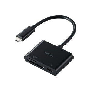ELECOM MR3C-C20PBK メモリリーダ/ USB Type-Cコネクタ/ USB 5Gbps/ SD+microSD用/ Power Delivery対応/ 最大入力100W/ ケーブル長12cm/ ブラック