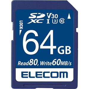 ELECOM MF-FS064GU13V3R SDXCJ[h/ f[^T[rXt/ rfIXs[hNXΉ/ UHS-I U3 80MB/ s 64GB