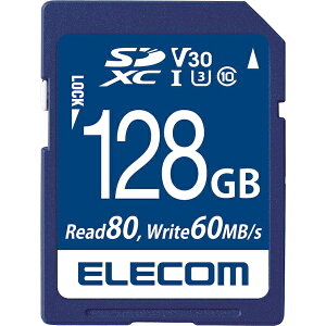 ELECOM MF-FS128GU13V3R SDXC�J�[�h/ �f�[�^�����T�[�r�X�t/ �r�f�I�X�s�[�h�N���X�Ή�/ UHS-I U3 80MB/ s 128GB