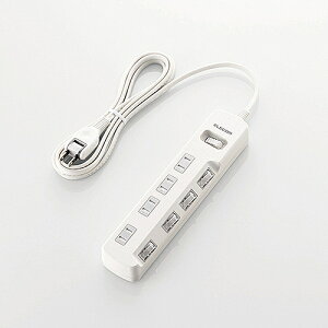 ELECOM T-K8A-2425WH ���K�[�h�^�b�v/ �ꊇ���ʃX�C�b�`/ �ق���h�~�V���b�^�[�t/ 4��/ 2.5m/ �z���C�g