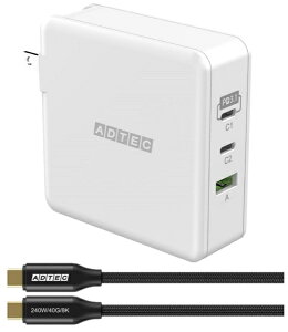 AhebN APD-V140AC2-wC24-WH Power Delivery 3.1Ή GaN AC[d/ 140W/ USB Type-C 2|[g Type-A 1|[g/ zCg  Type-C to CP[uZbg