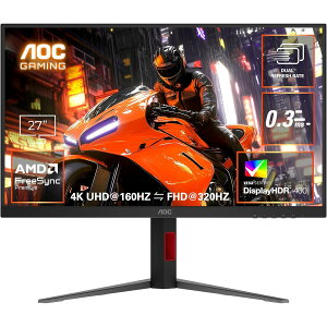 AOC U27G4/11 �Q�[�~���O�t���f�B�X�v���C 27�^/ 3840×2160/ HDMI�ADisplayPort/ �u���b�N/ �X�s�[�J�[�F�Ȃ�/ 160/ 320Hz