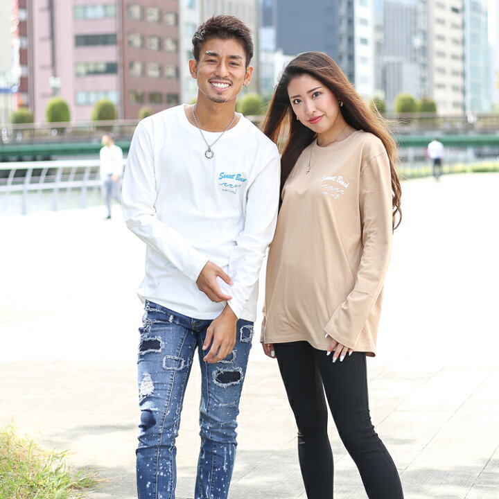 楽天市場 Sunset Beachデザインバックプリントロングtシャツ長袖 Tシャツ カットソー ホワイト ベージュ サーフ リゾート メンズ レディース ペアルック リンクコーデ バクプリ ロンt オーバーサイズ Bigシルエット Pluuhall 楽天市場店