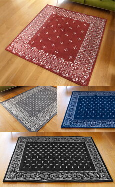 ラグマット北欧洗えるおしゃれクロス&フラワー&リリーバンダナラグLサイズ200×140絨毯カーペットホットカーペット大きいあったか床暖房対応かわいいカーペット