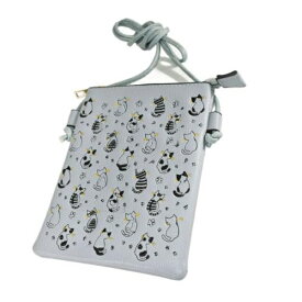 ネコ刺繍スマホバッグ　グレー