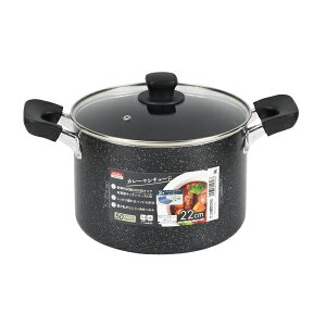 【T】ママディナーアルファ マーブルダイヤモンド IH対応ガラス蓋付カレー・シチューポット鍋22cm パール金属 HB-5896