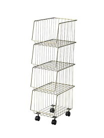 AKB-439AGD スタッキングワゴン4D おしゃれ ワイヤーラック アンティークゴールド 東谷