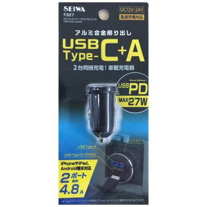 ZC(SEIWA) ԓpi ԍڏ[d DCA~p[vO PD/C+A F327 Type-A 5V/MAX3A Type-C PD MAX27W 12V/24Vԗp iPhone Android IQOSȂǑΉ