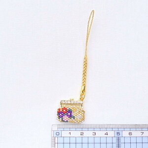 京・西陣柄ラインストーン付きがまぐち根付け 小花菱 PB-170