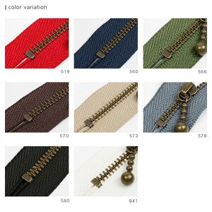 YKK 玉付きファスナー 35cm メタルアンティークゴールド 3GKB-35 AG 定番カラー 578