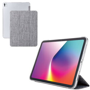 �G���R�� iPad Pro 13�C���` (M4) �P�[�X �J�o�[ �t�@�u���b�N �t���b�v�P�[�X ���^ �y�� �w�ʃN���A 2�A���O�� �O���[ TB-A25PLWVCGY