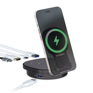 �G���R�� �h�b�L���O�X�e�[�V���� USB-C 4-in-1 Qi2 �X�^���h�t PD100W �X�}�[�g�t�H���[�d(15W)/Air pods�[�d(5W) PD�Ή� USB-A×2 USB-C×1 HDMI×1 �u���b�N DST-Q041BPBK