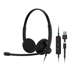 EPOS IMPACT 100 MS Teams �X�e���I USB-C+A �w�b�h - Microsoft Teams �F��A�m�C�Y�L�����Z�����O�A�y�ʐ݌v�AUSB�A�_�v�^�[�AUC�r�W�l�X�����w�b�h�z���A�\�t�g�C���[�p�b�h�A�u���b�N