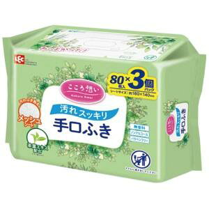 こころ想い 大人用 手口ふき 80枚×3P / 丈夫なシートでしっかり拭ける/日本製/無香料/茶葉エキス配合