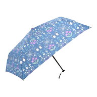【便利なトートバッグ付き】 晴雨兼用 花文様・ペンギン折傘 ブルー