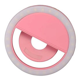 エツミ リングライト VLOG クリップリングライト 28 ピンク 調光 点滅 TYPE-C 【モニターやスマホに/三脚取付け可能】 VE-2298
