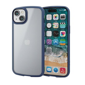 エレコム iPhone15 Plus ケース TOUGH SLIM LITE 半透明 耐衝撃 衝撃吸収 薄型 軽量 指紋防止 ストラップシート付き ストラップホール付き ネイビー PM-A23BTSLFCSNV