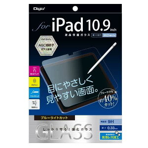 iPad 10.9インチ 第10世代 2022 用 ガラスフィルム 光沢 ブルーライトカット気泡レス加工 TBF-IP22GKBC
