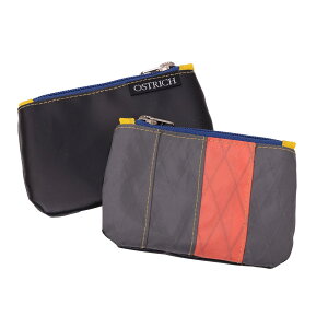 OSTRICH(オーストリッチ) ミニXポーチ グレー(ピンクライン) サイズ:H90×W135mm 0.25L