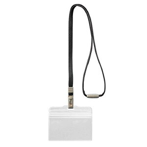 ライオン事務器 つりさげチャック式名札 ヨコ型 ソフトタイプ 平ひも ブラック N77CR-10P 1パック(10個)