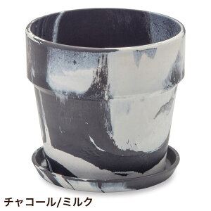 植木鉢 プラスチック おしゃれ 丸型 穴あき 受け皿付き アーバンプランツポット マーブル φ10cm 3号鉢