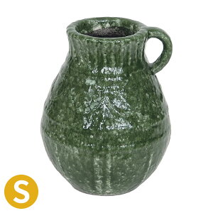 植木鉢 おしゃれ 丸形 壺型 穴あき グレーズドジャーポット トラムグリーンS