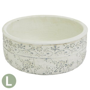 植木鉢 おしゃれ 丸型 寄せ植え鉢 穴あき 花柄 セメントポット ブランフルールフラット L