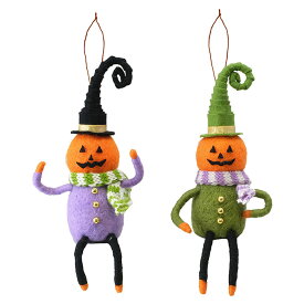 ハロウィン 飾り かぼちゃ パンプキン ぬいぐるみ 人形 吊り下げ おしゃれ かわいい HW羊毛フェルトオーナメント とんがりハットかぼちゃ 2色セット