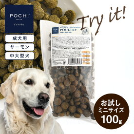【雑誌「RETRIEVER」コラボ商品】POCHI ミディアムラージブリード ワイルドサーモン 100g ポチ ドライフード お試しサイズ 成犬用 中型犬 大型犬 中粒 総合栄養食