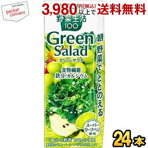 カゴメ 野菜生活100 グリーンサラダ 200ml紙パック 24本入 野菜ジュース スーパーリーフベジ使用 green salad 食物繊維 鉄分 カルシウム
