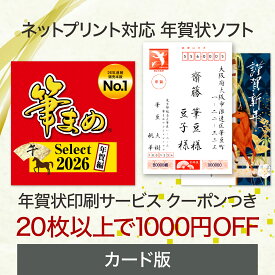 筆まめSelect2026 年賀編 カード版 年賀状印刷 20枚以上で使える1000円引きクーポン付き ネットプリント 印刷サービス 年賀状ソフト はがきソフト 年賀状作成 ソースネクスト 2026年度版 人気 使いやすい 簡単