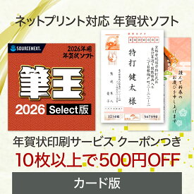 筆王2026 Select カード版 年賀状印刷 10枚以上で使える500円引きクーポン付き [はがき・住所録ソフト] ネットプリント 印刷サービス 年賀状ソフト はがきソフト　年賀状作成 ソースネクスト 年賀状 2026年