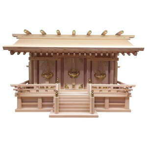 神棚の里 木曽桧 神棚 通し屋根三社 中 丸柱