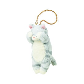 リール付きマスコット キーホルダー サバトラ 猫 ぬいぐるみ 鍵 収納 グレー