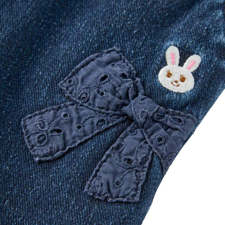【セール50%OFF】ミキハウス mikihouse リボンワッペン付きうさこストレッチパンツ ベビー キッズ 女の子 女児 秋 冬 (80cm/90cm) 【13-3205-613】【mhs】【salew】 Pockybear MIKIHOUSE ミキハウス うさぎ ワッペン 刺繍 デニム ワンピース