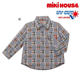 【セール30%OFF】ミキハウス mikihouse チェック柄長袖シャツ (110-130cm) トップス 長袖 シャツ はおり チェック 紫外線カット UVカット オールシーズン キッズ 子供 男の子 女の子【11-5301-384】