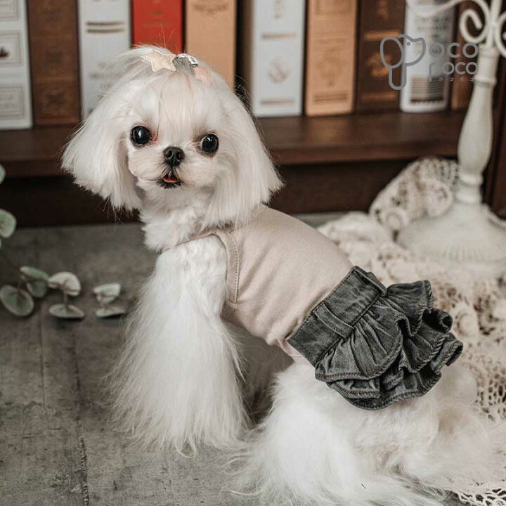 楽天市場 犬服 春夏 キャミソールデニムワンピース 犬用 ワンピース ティアードスカート ブランド 高級 おしゃれ おもしろ かわいい 可愛い 着せやすい 女の子 男の子 つなぎ 犬服のポコポコ 職人手作り犬服のポコポコ