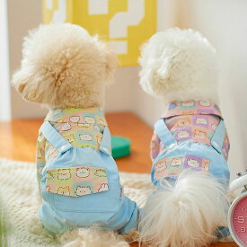 【全商品ポイント5倍】犬服 つなぎ ドッグウェア カバーオール サロペット 繋ぎ洋服 重ね着風 涼しい 前開き 柔らかい おしゃれ オシャレ 抜け毛防止 クマ柄 ユニセックス 小型犬 中型犬 男の子 女の子 インスタ映え