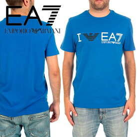 EMPORIO ARMANI EA7 メンズ ロゴ プリント クルーネック Tシャツ 273006 4A241 00033 ブルー 海外輸入新古品