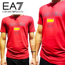 EMPORIO ARMANI EA7 メンズ ロゴ プリント クルーネック Tシャツ 273533 4P206 00173 レッド 海外輸入新古品