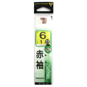 がまかつ 糸付 赤袖 針6号-ハリス1号 赤【メール便】