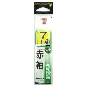 がまかつ 糸付 赤袖 針7号-ハリス1号 赤【メール便】